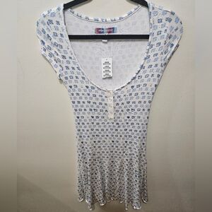 Urban Outfitters Blue White Shell Ribbed Mini Beach Soft Stretch Dress Small